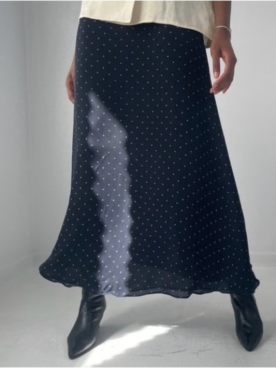 Lauren Ralph Lauren Dresses & Skirts - Ralph Lauren Polka Dot Maxi Skirt 100% Silk Size 6 Deep Navy White